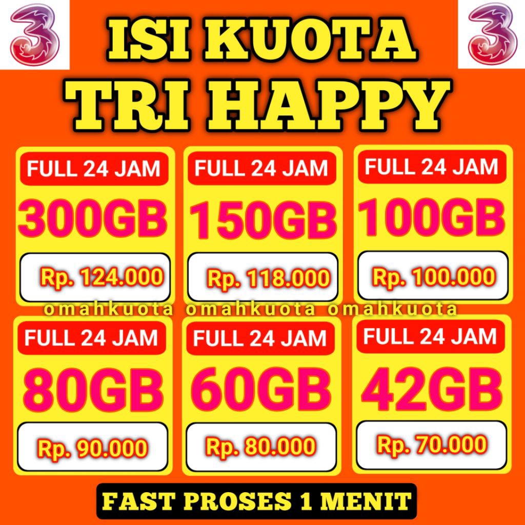 SUPER PROMO PAKET DATA TRI 100GB FULL INTERNET - PAKET KUOTA TRI HAPPY 150GB | 100GB | 70GB