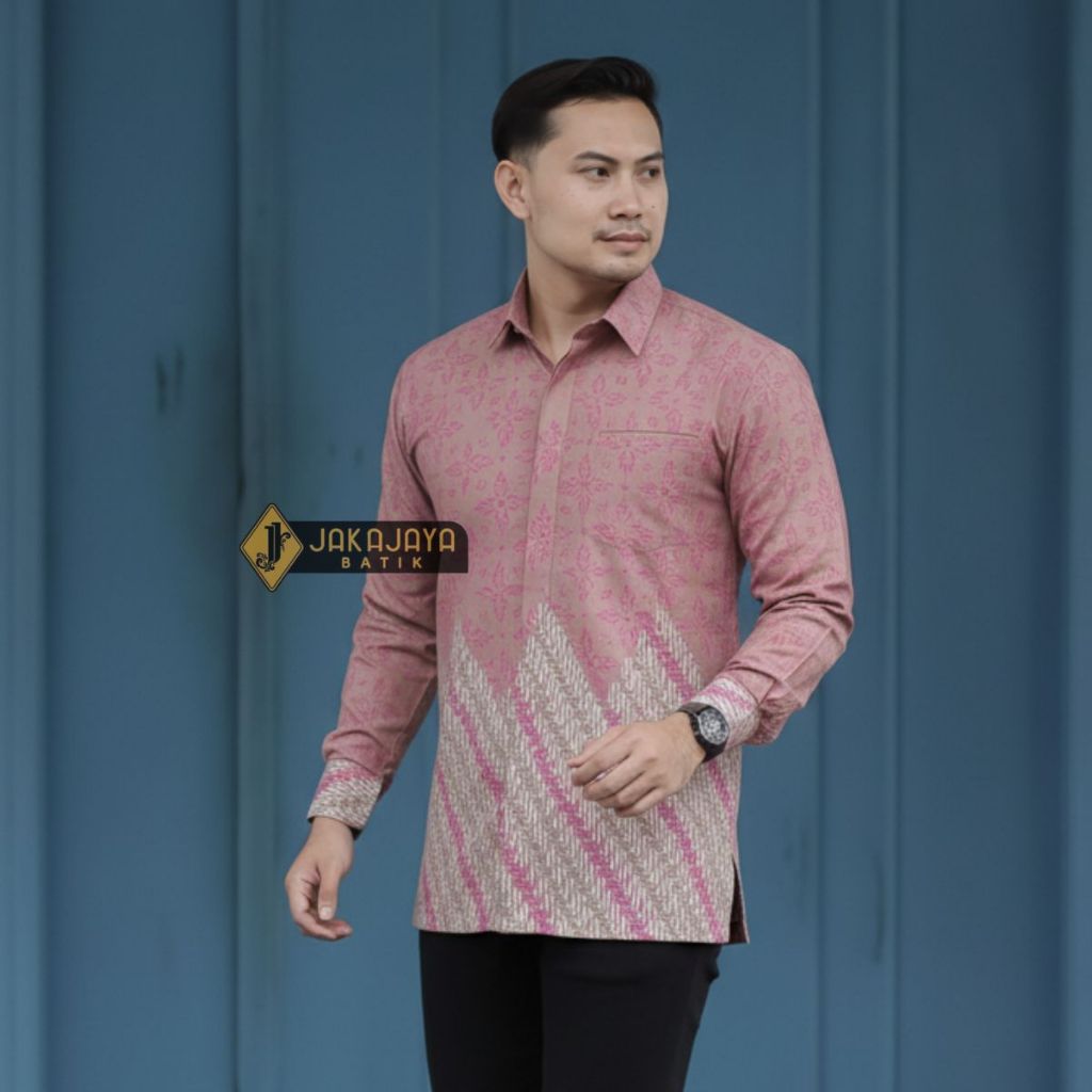 Puspa Arum Dusty Pink Kemeja Batik Pria Lengan Panjang Modern Lapis Furing Batik JJ 25 Jakajaya JJ 2