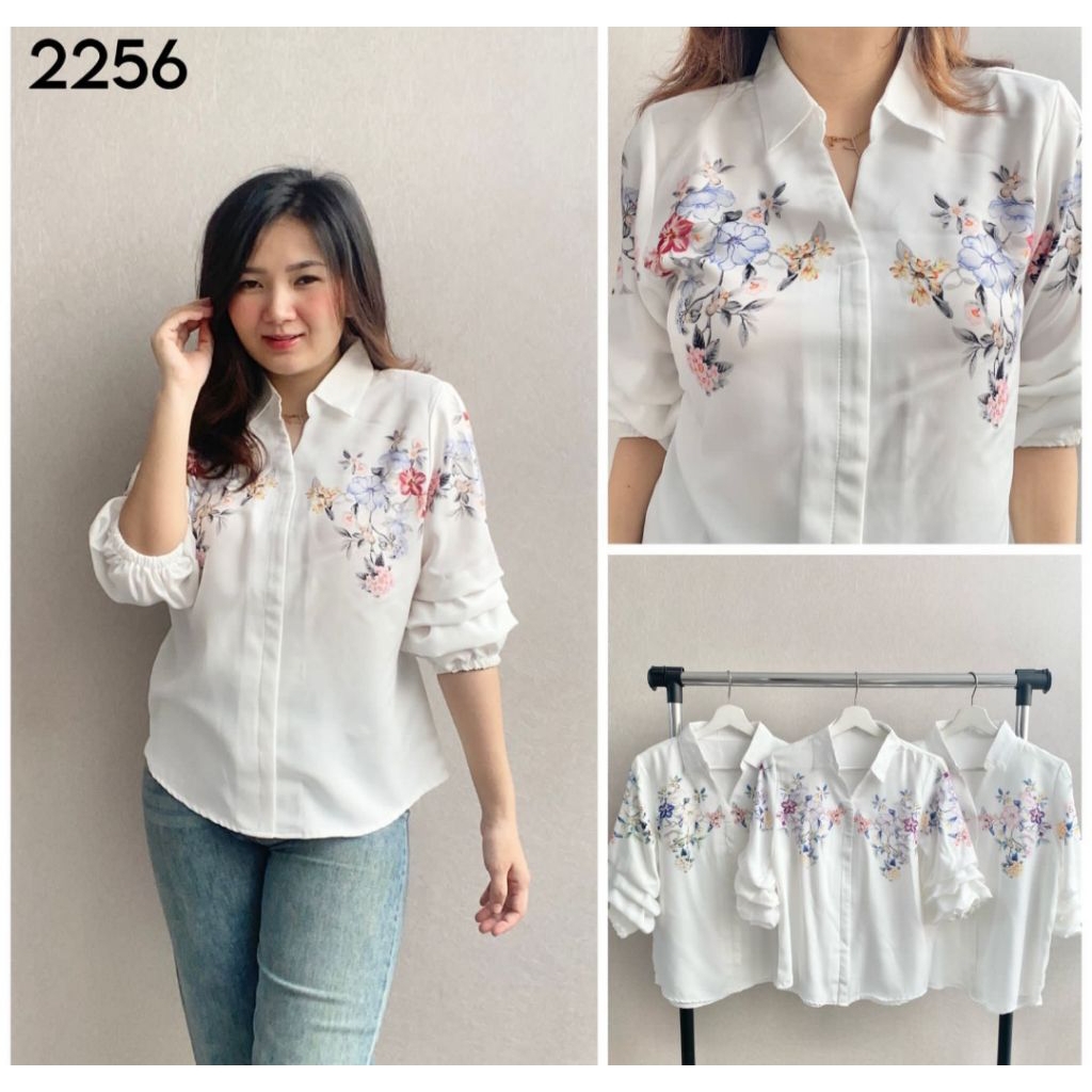 NESS G SHOP - KEMEJA SHAKILA PUTIH ADEM MOTIF BUNGA ATASAN BLOUSE WANITA MODIS CASUAL KEKINIAN