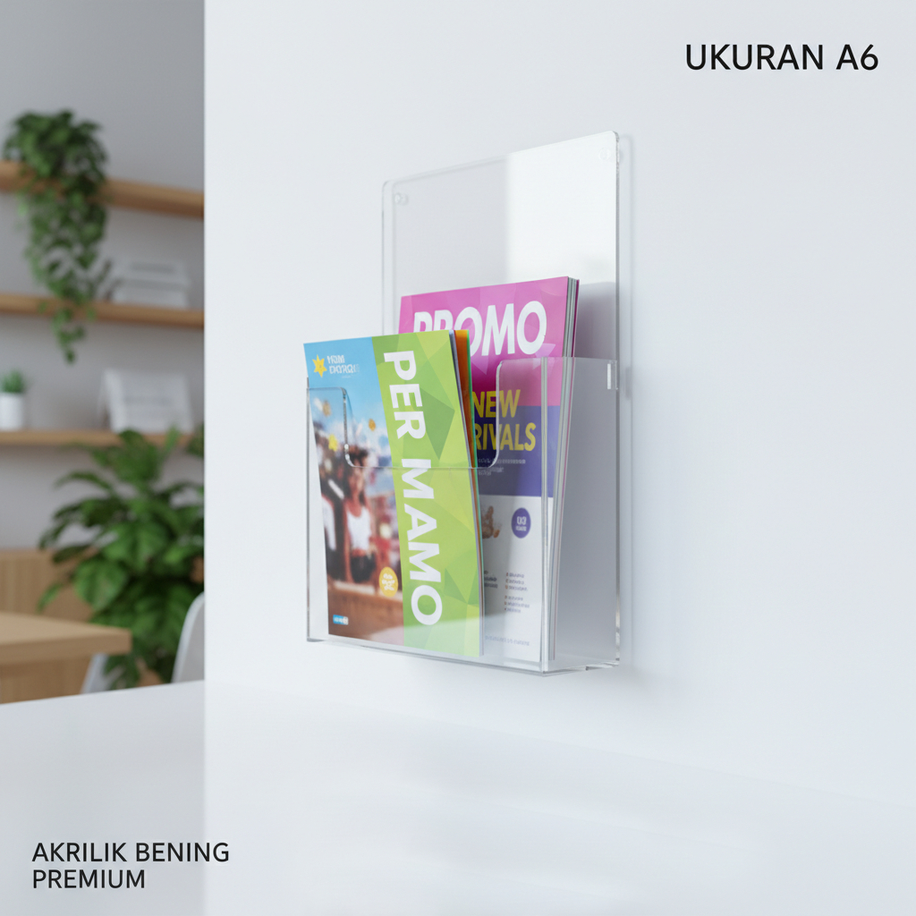 Tempat Brosur Dinding Akrilik A6 - Display Rak Tembok Gantung Leaflet Holder Wall Mount Acrylic AC20