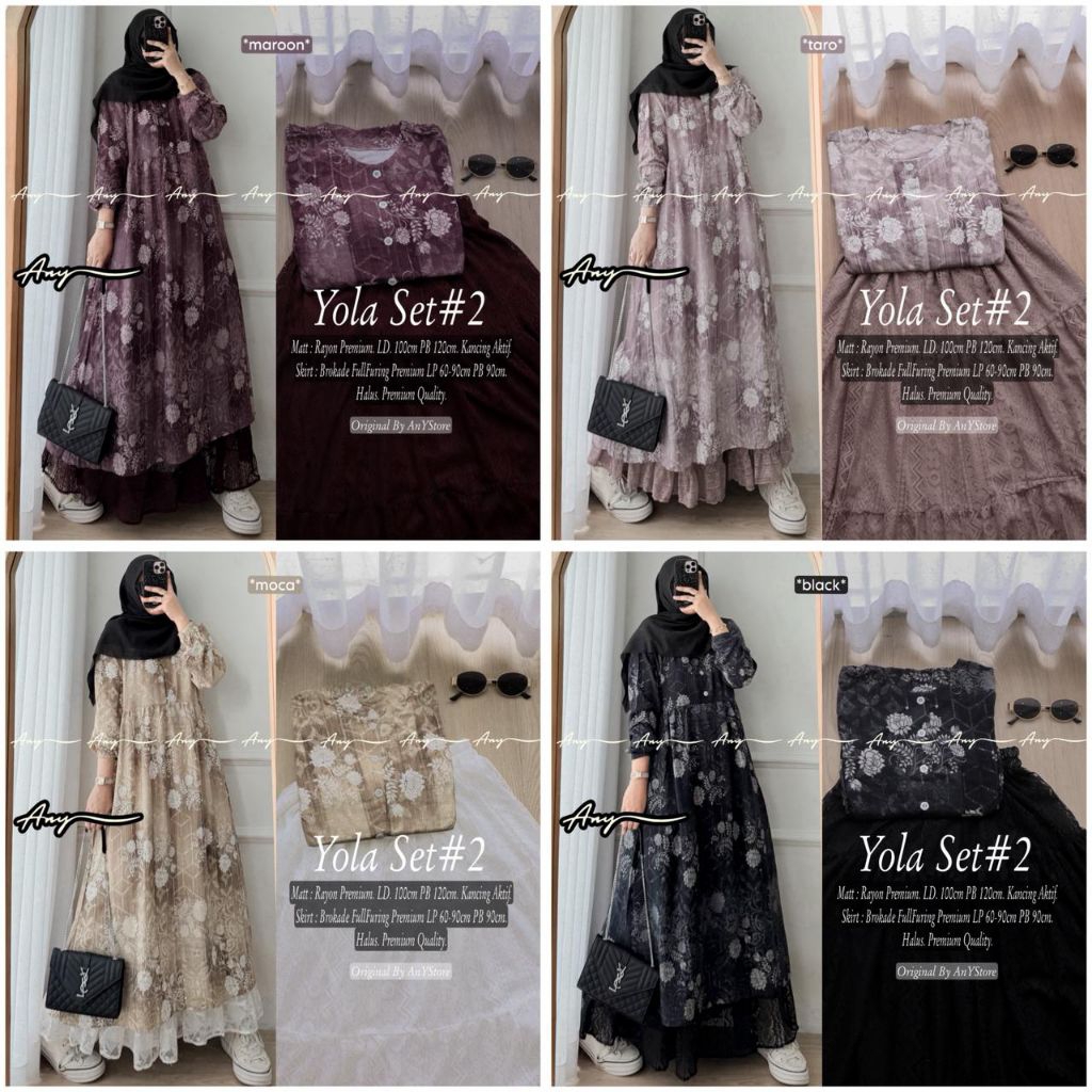Tunik dan Rok Yola Set#2 - Matt : Rayon Premium Ld 100cm Pb 120cm Kancing Aktif. Skirt : Brokade Ful