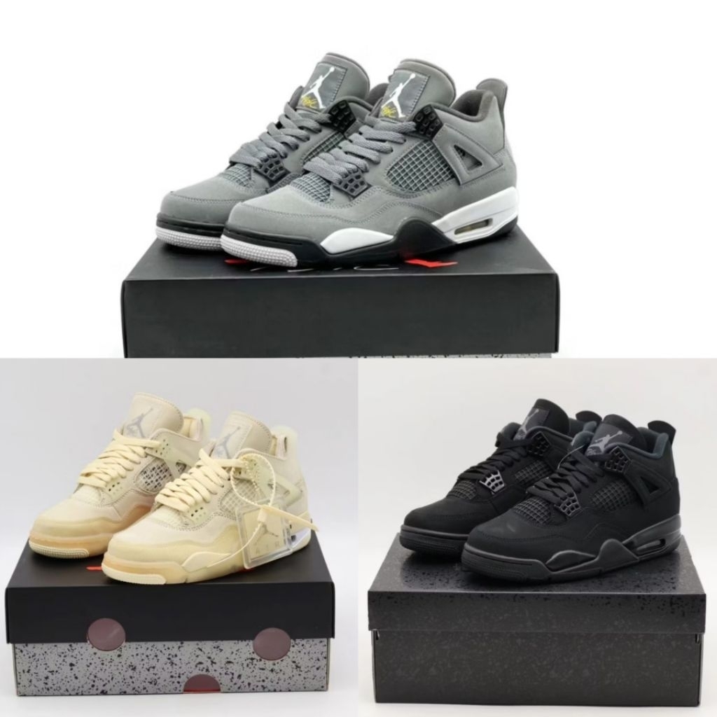 Sepatu Basket Air Jordan 4 Retro Black Cat " Cool  Grey " Sneakers Kasual