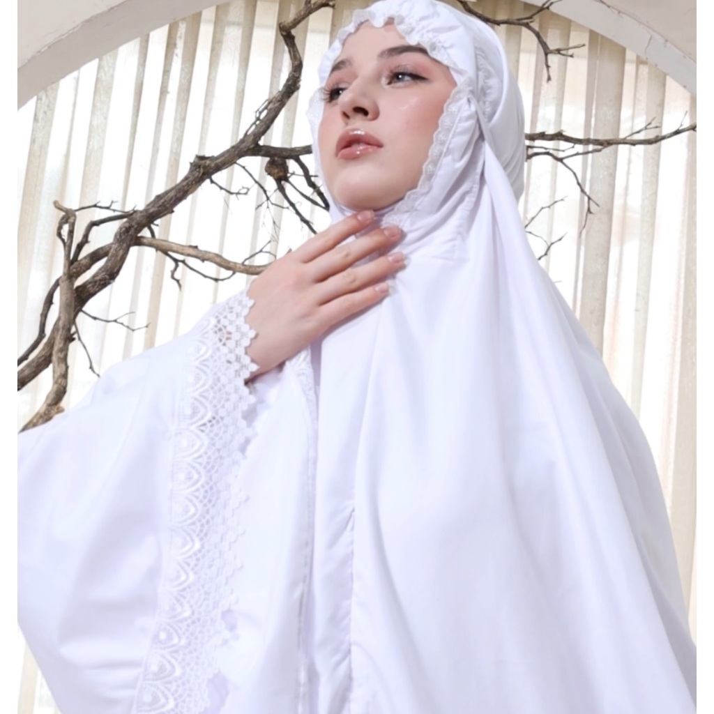 Bergo Umroh Haji Bahan Katun Premium Hijab Jumbo Bersaku Renda Mewah Anti Copet