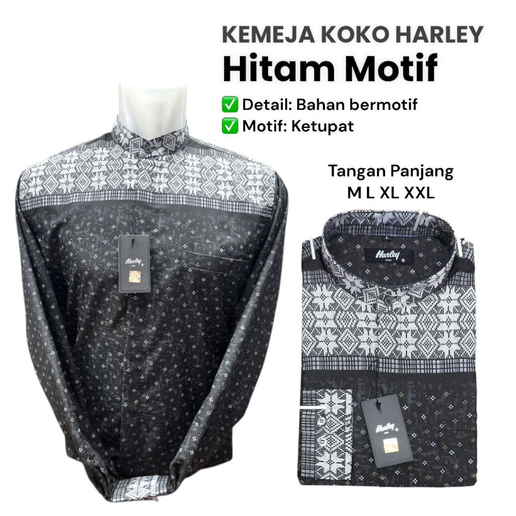kemeja Koko kemko Harley lengan panjang warna Hitam original terbaru baju muslim terbaru