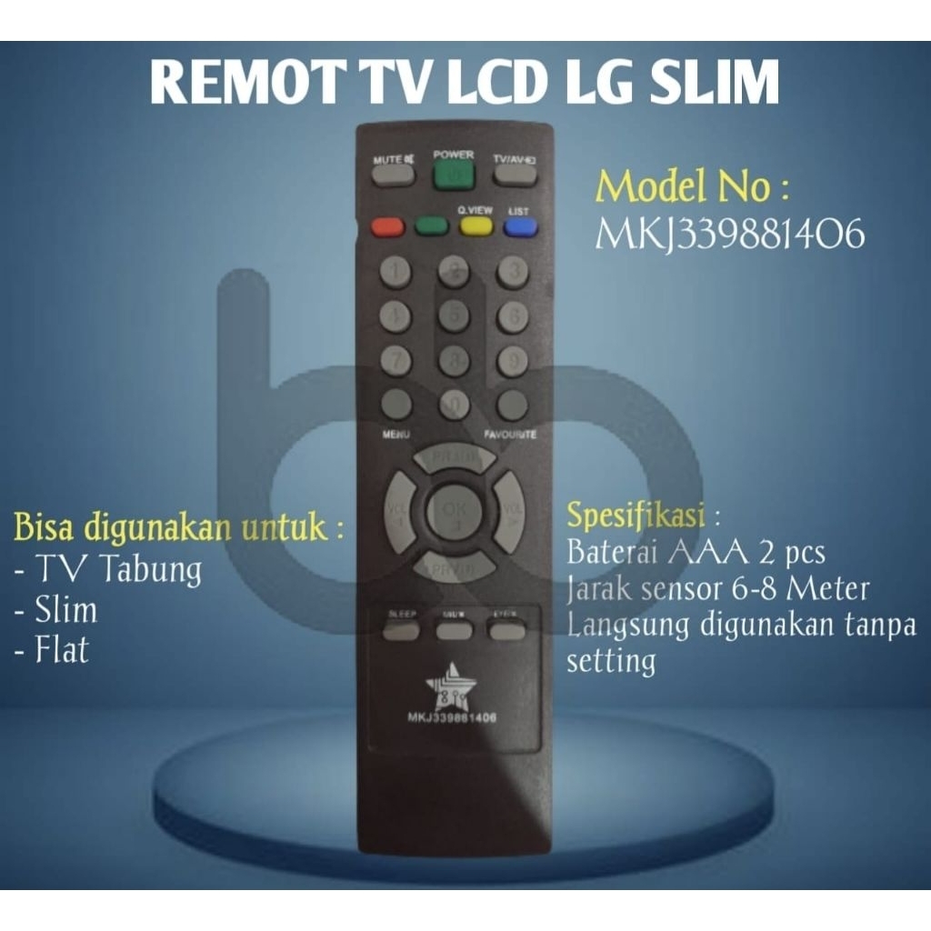 REMOTE REMOTE TV PEARL BLACK SLIM FLAT MKJ33981406/TV TABUNG LG SLIM 1406