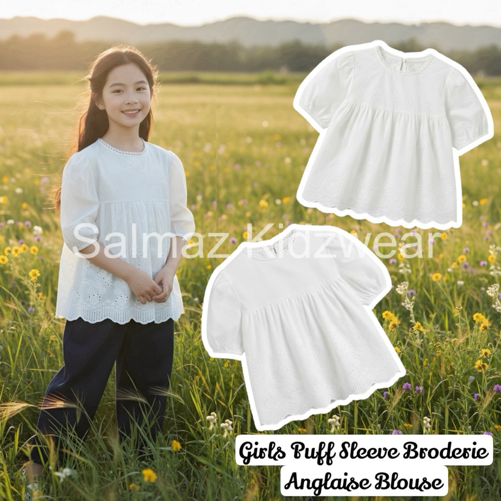 Atasan Blouse Anak Perempuan Katbol Lace Lengan Balon