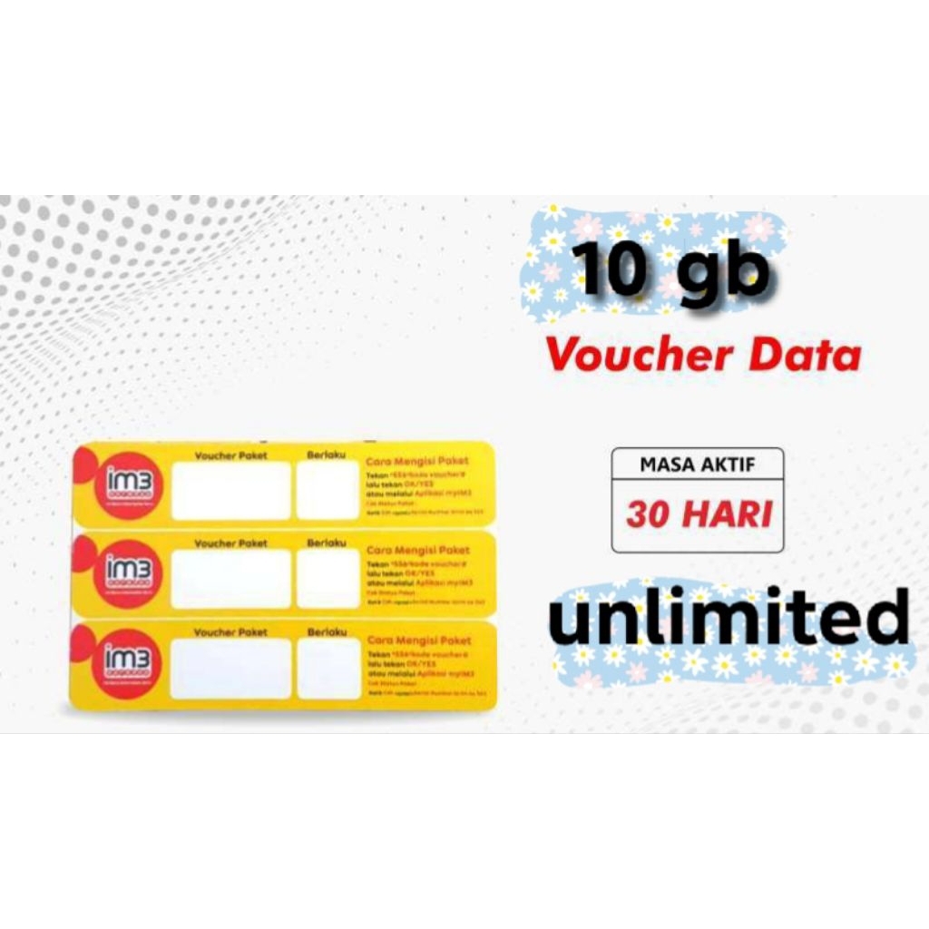voucher data Indosat unlimited 10 gb/30 hari