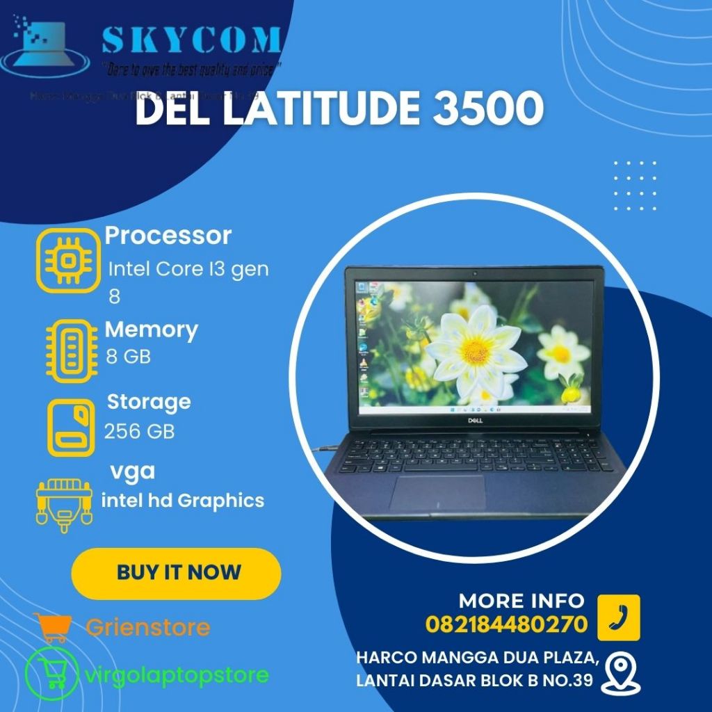DELL LATITUDE 3500 INTEL CORE I3 GEN 8 RAM 8GB SSD 256GB