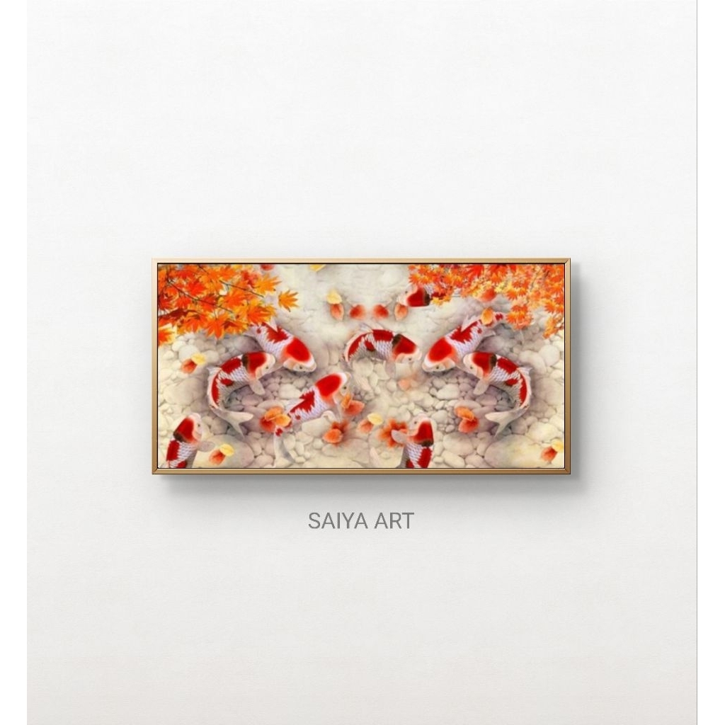 Hiasan Dinding Lukisan 9 ikan koi || Fengshui lukisan ikan Koi ||