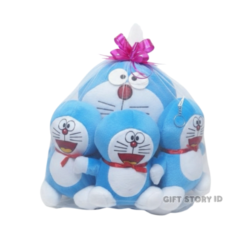 Boneka Doraemon Beranak 3 Induk 1 Bahan Velboa Ukuran 30cm