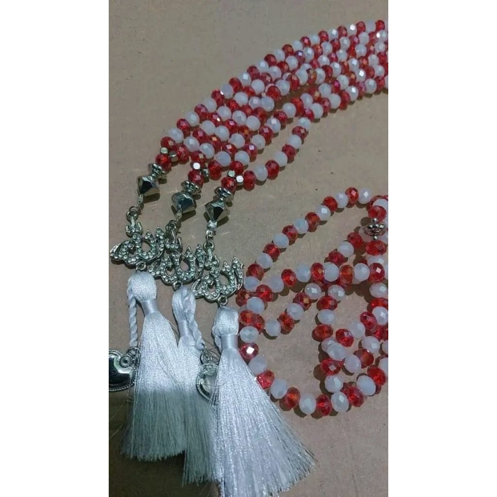Tasbeh kristal Isi 165 butir Merah putih/Tasbeh abah aos/tasbeh TQN38