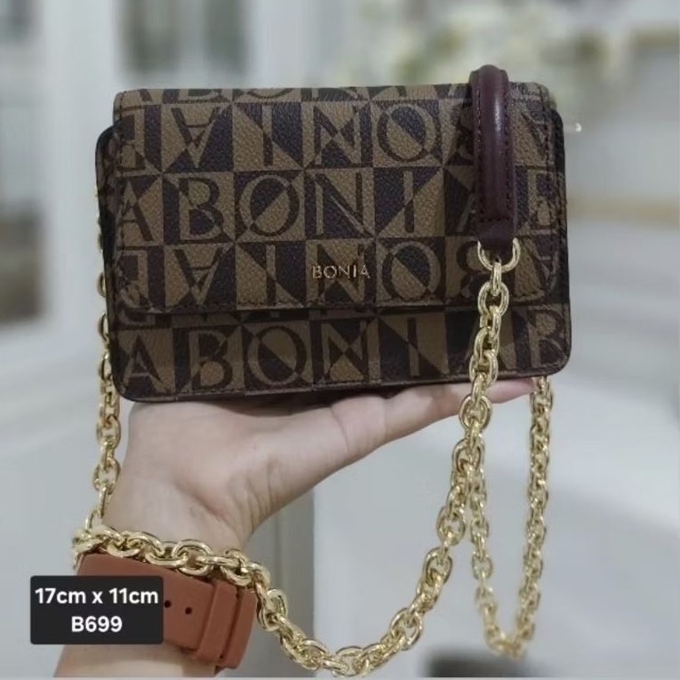 READYSTOCK tas bonia original sling bag mini rantai monogram les maroon