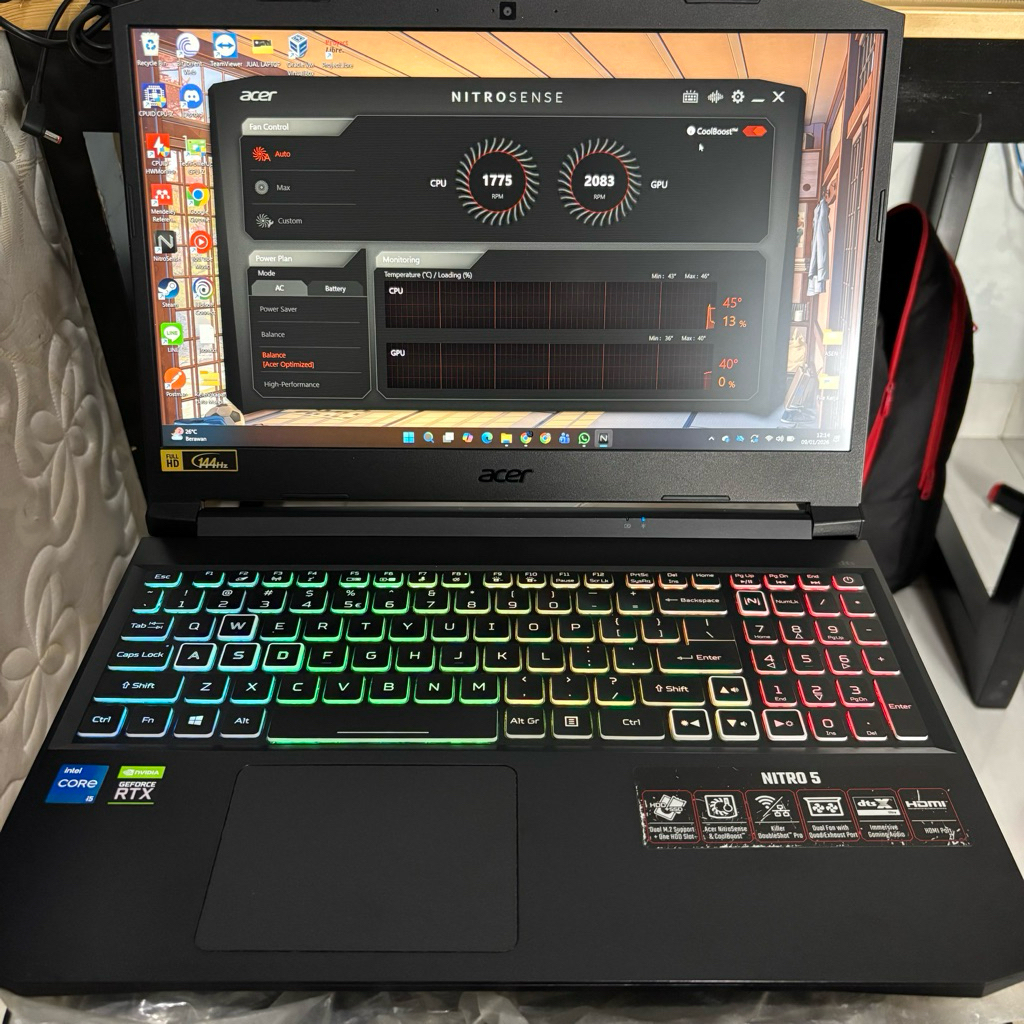 Preloved Laptop Acer Nitro 5 AN515-57-58UZ i5-11400H RAM 16GB 512GB RTX 3050 Second Mulus Istimewa