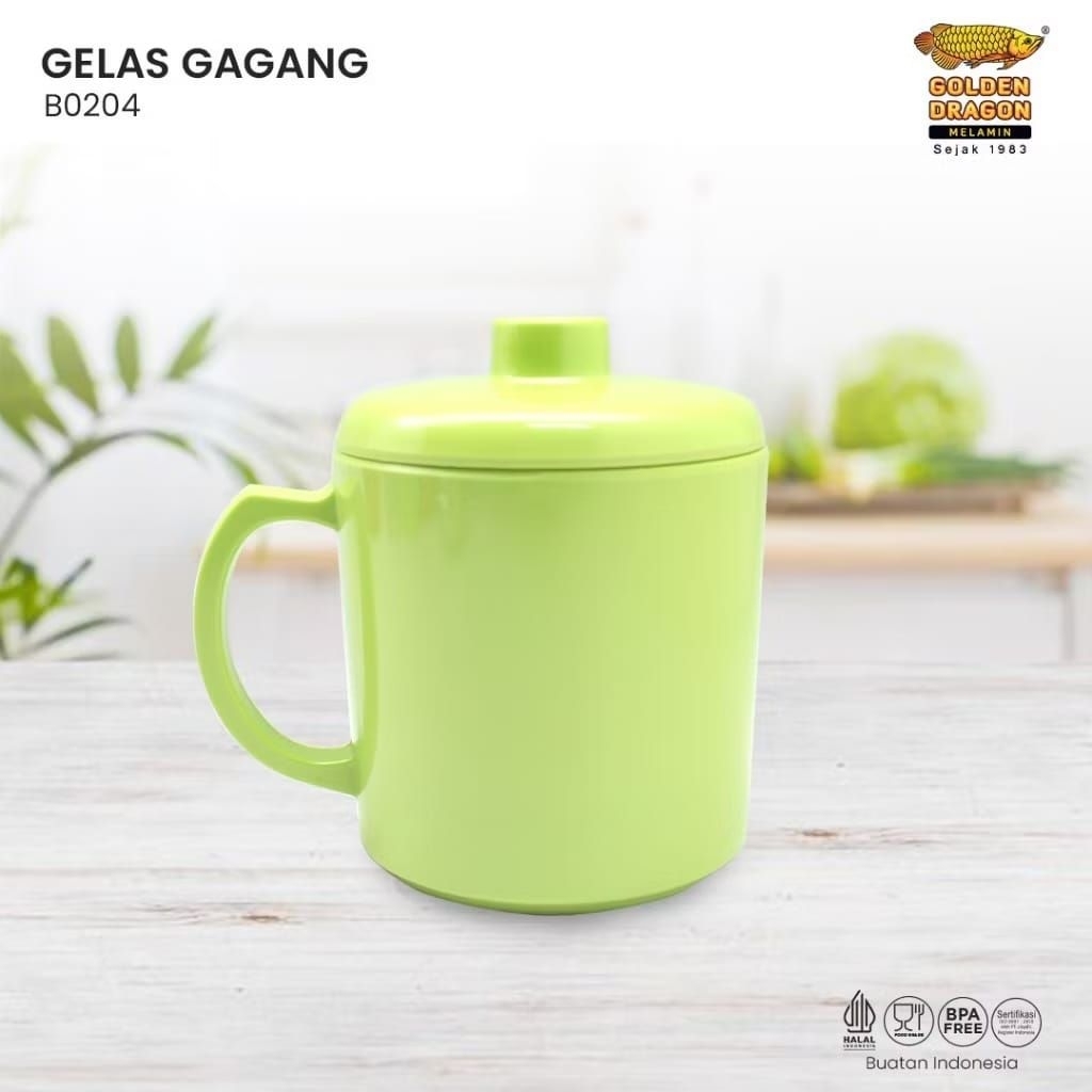 Mug/Gelas Gagang Besar Tutup Melamin 600 Ml - Golden Dragon Melamine (B0204)