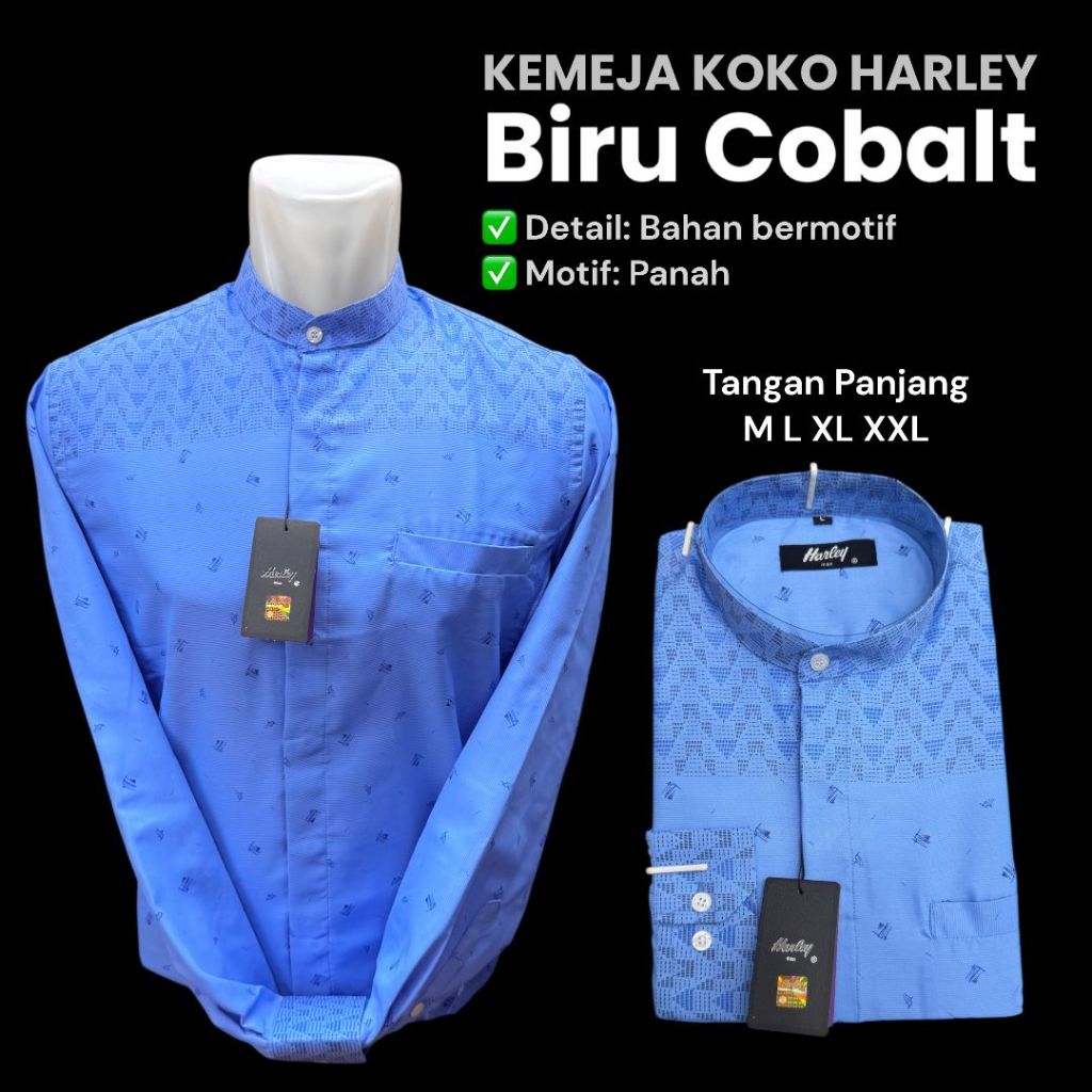 kemeja Koko kemko Harley lengan panjang warna biru original terbaru baju muslim terbaru