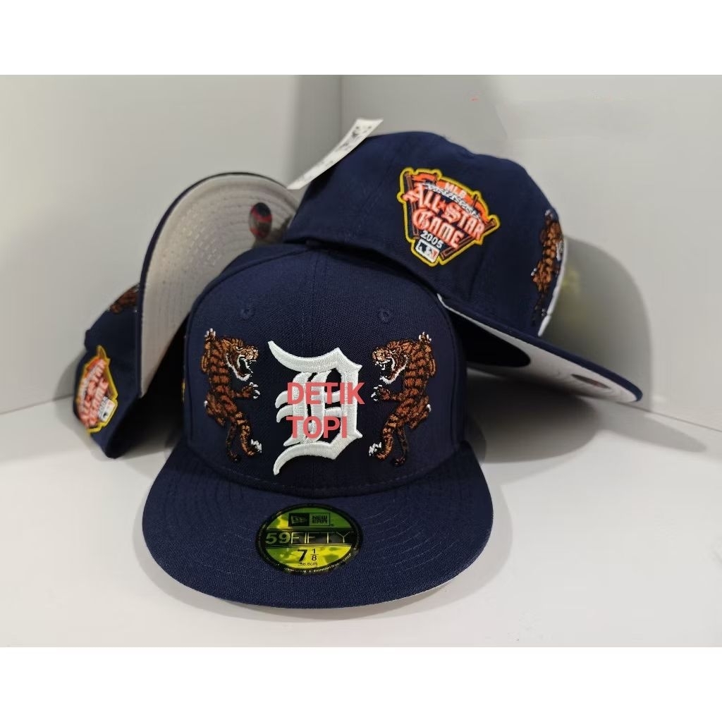 Topi Fitted Detroit Tigers Navy White Biru Dongker Putih Logo Bordir Build Up Caps