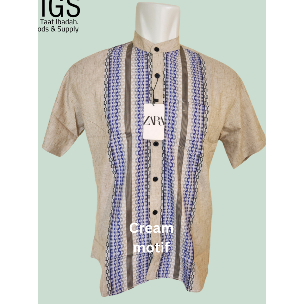 Kemeja ZARA Pria Dewasa Motif Bahan Katun Lengan Pendek
