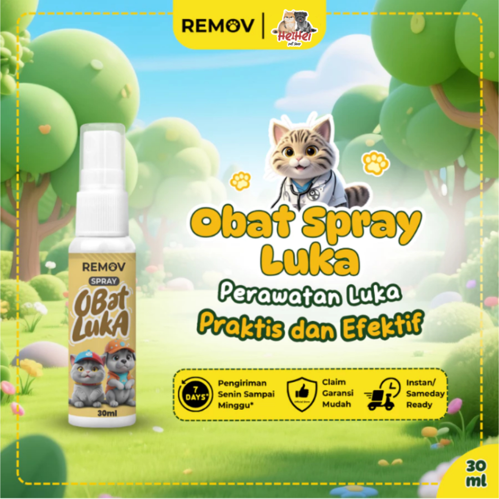 Remov Spray Obat Luka Anjing Kucing 30 ml - Obat Luka Semprot Kucing Anjing Praktis - Spray Luka Ana