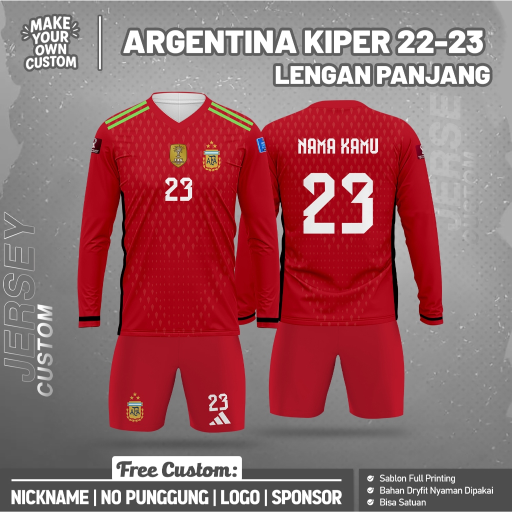 JERSEY Bola ARGENTINA KIPER 2022-2023 Dryfit Milano Premium Anak Dewasa Custom Full Printing