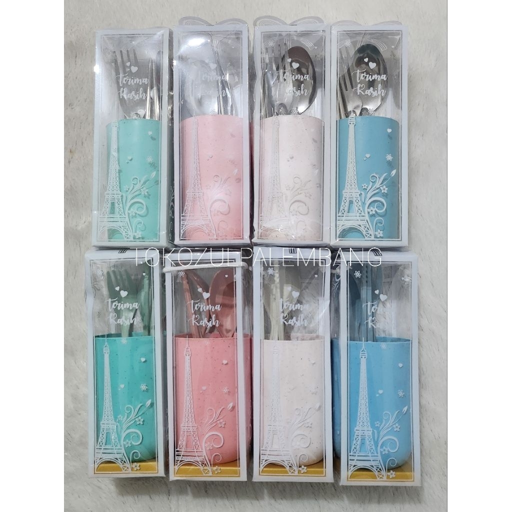 Gelas Plastik + Set Sendok Plastik / Stainless Kemas Mika Souvenir