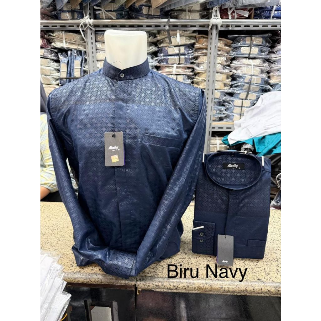 kemeja Koko kemko Harley original terbaru lengan panjang warna biru navy baju muslim terbaru