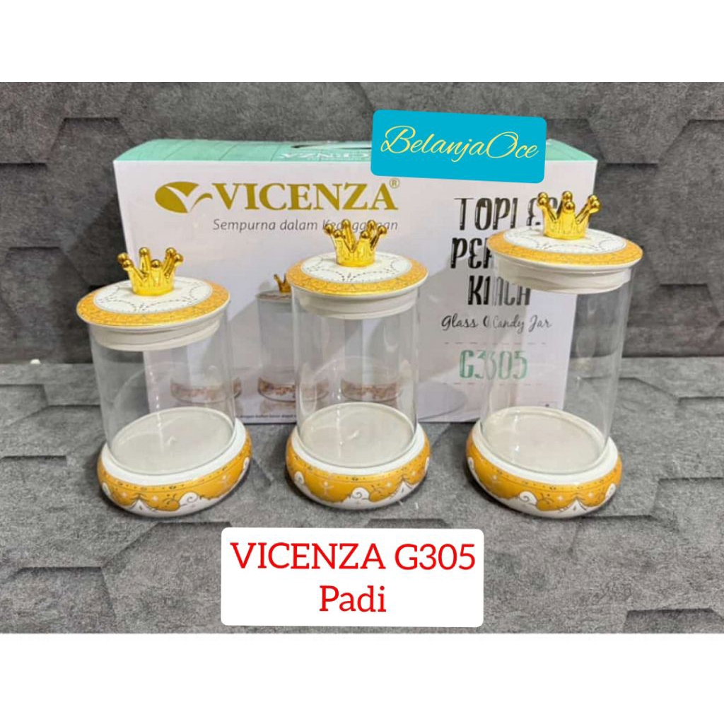 Toples Kaca VICENZA MAHKOTA Set 3 Pcs / Toples Kue Kering