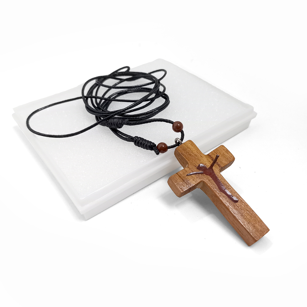 Kalung Salib Kayu Resin/Kayu Epoxy/Liontin Salib Katolik/Kontas Rosario Katolik/Kalung Salib Tali