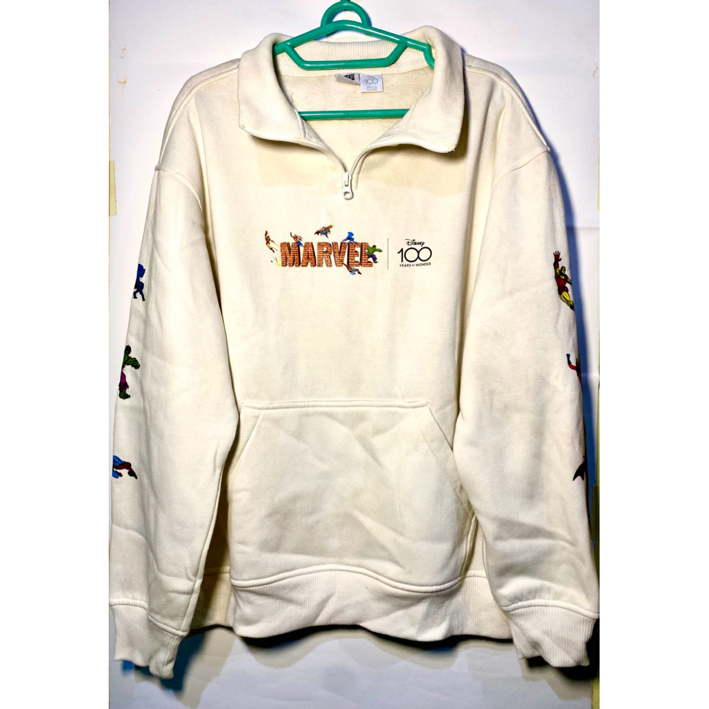Preloved M231 Original Half Zip Sweater, Marvel Collection, Size L - White Ivory, Putih Gading