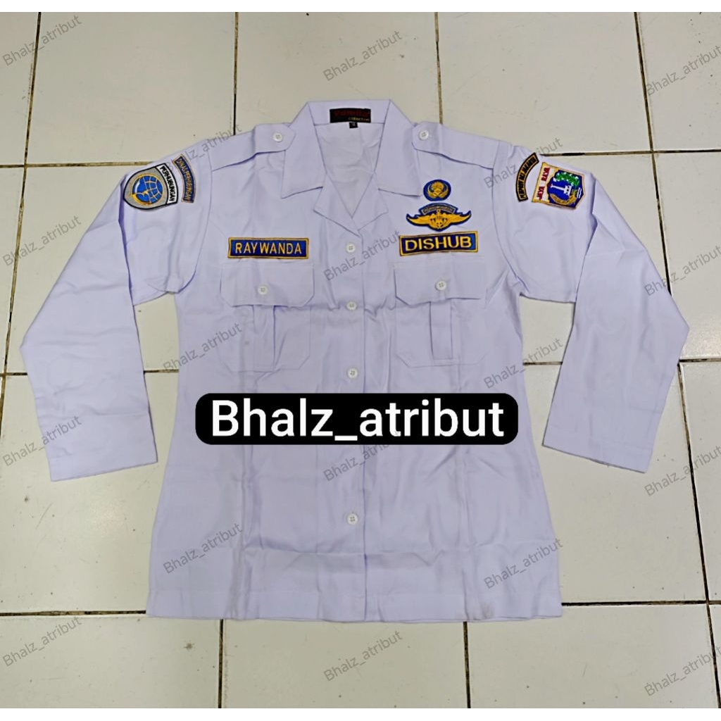 SERAGAM DISHUB WANITA KERAH TIDUR / BAJU PUTIH DISHUB CEWEK / KEMEJA DISHUB WANITA TANGAN PANJANG