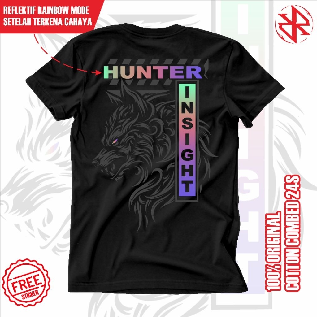 (Gratis Stiker) Kaos Baju Distro Sablon Reflective Rainbow HUNTER INSIGHT RS01 Hitam Unisex Pria Wan