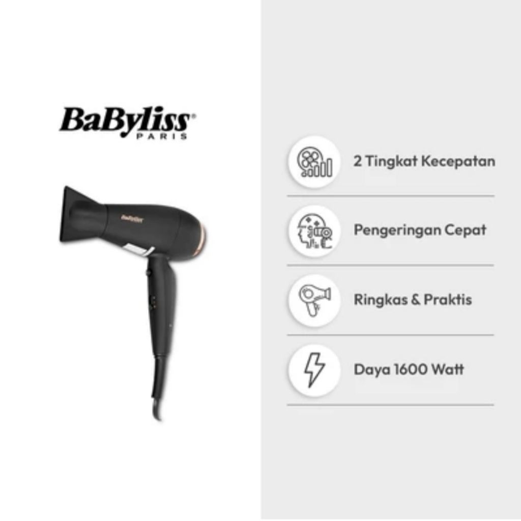 Babyliss Hair Dryer Travel Pro 6344h 1200-1600 Watt - Hitam