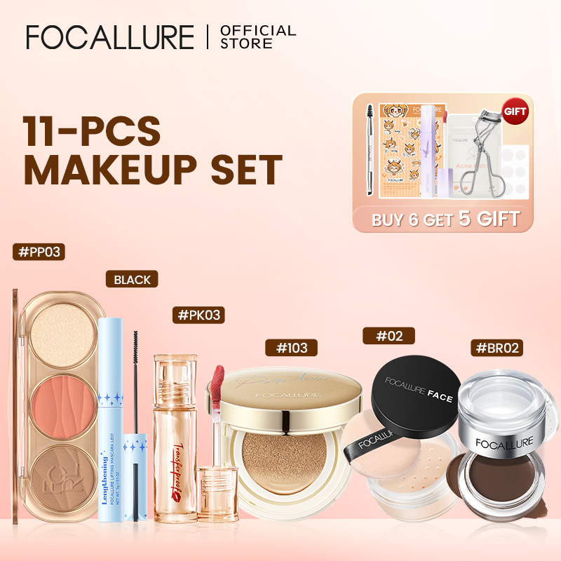 FOCALLURE 9/11 PCS Set Lip Tint Mascara BB Cushion Loose Powder Eyebrow Cream Gel 3-IN-1 Palette