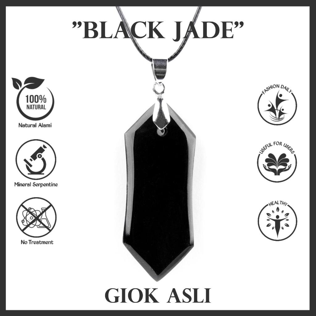 Liontin Batu Natural Black Jade Kalung Kesehatan Giok Hitam Original