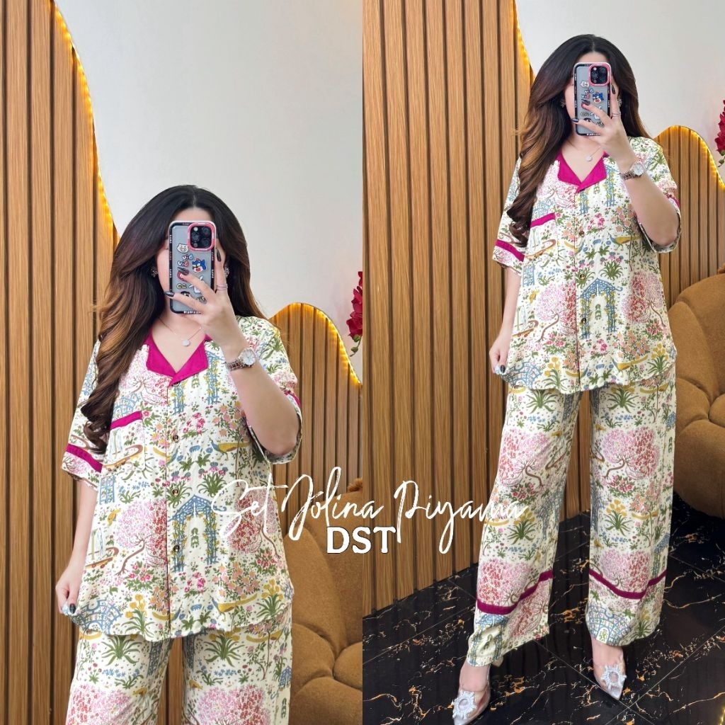 SET JOLINA PIYAMA / PIYAMA DST / LENGAN PENDEK / MOTIF MIX POLOS / BY DST COLLECTION