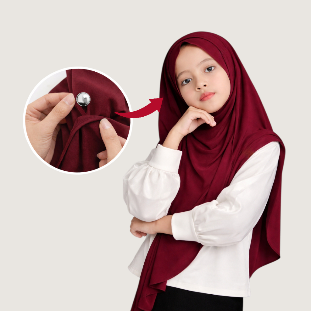 Jilbab Pashmina Mumtaza Oval Inner Kancing Instan Anak Perempuan 5-12 Tahun mleyot by Lawa Hijab
