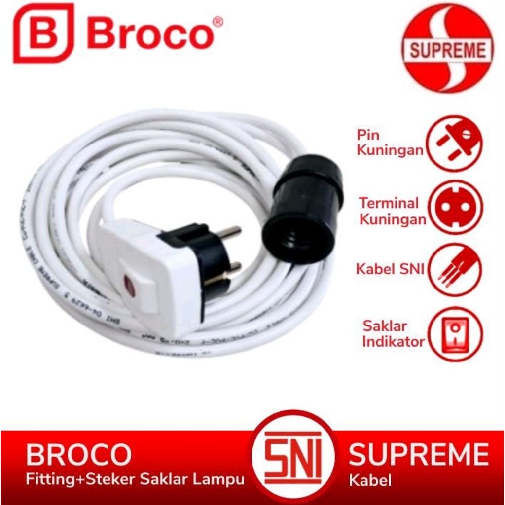 BROCO Fitting Gantung Sambung Kabel Supreme 1 - 10 Meter Steker Saklar Lampu