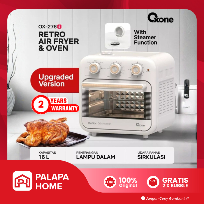 Oxone Air Fryer Oven Steam 16 L Low Watt Penggoreng Tanpa Minyak Multifungsi Retro Series OX-276S
