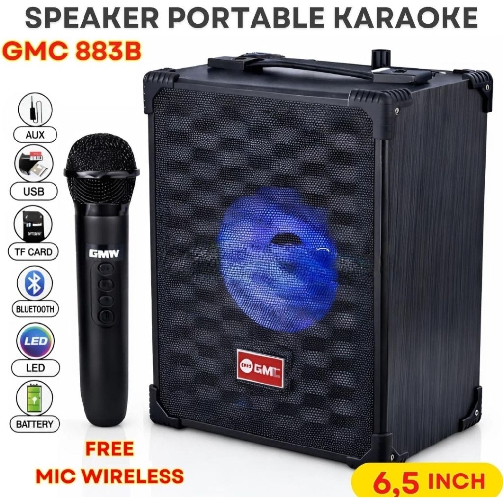 GMC 883B Speaker Aktif Portable Karaoke Bluetooth 883B 6,5 inch Free 1 Mic Wireless