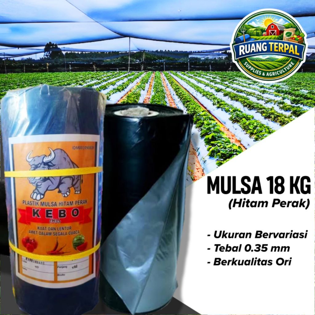Plastik Mulsa Hitam Perak 1 Roll 18 Kg/Mulsa Pertanian Cap Kebo