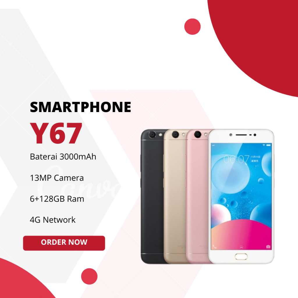 HP SAMRTPHONE ADROID VIVO Y67 RAM 6GB+128GB GARANSI 12 BULAN, BATTERAY 3000mAh