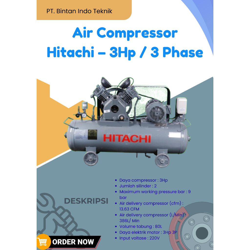 Air Compressor Hitachi 3HP 3Phase Kompresor Udara