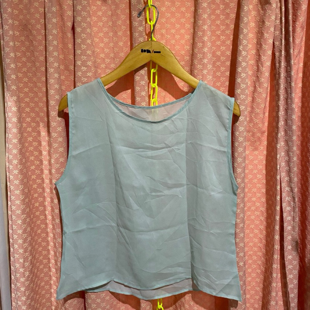 blouse tanktop hijau pastel sage sifon baju atasan wanita murah cantik
