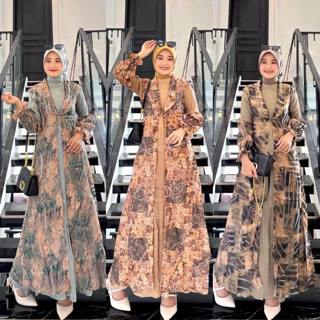 [READY] GEMA DRESS by JOURNEY / Gamis Muslimah Motif Printing Inner Outer