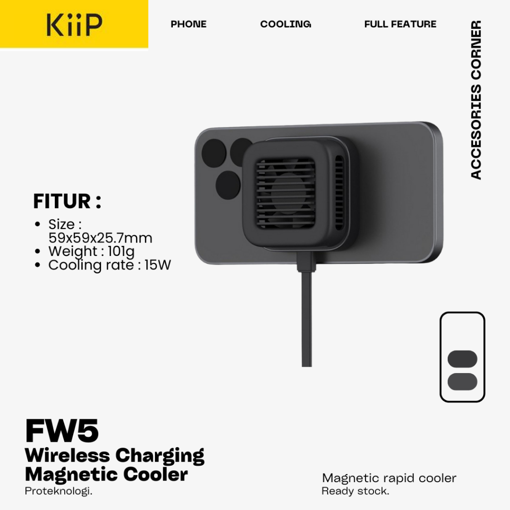 KiiP FW5 Wireless Charging Magnetic Cooler Phone Gaming Fan Radiator Cooling