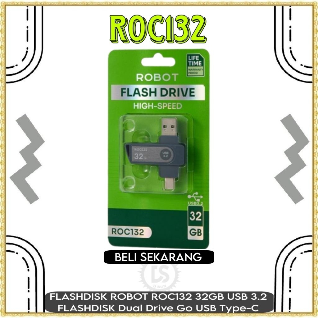 FLASHDISK ROBOT ROC132 32GB OTG Robot Flashdisk 32GB Dual OTG Interface USB and Type C