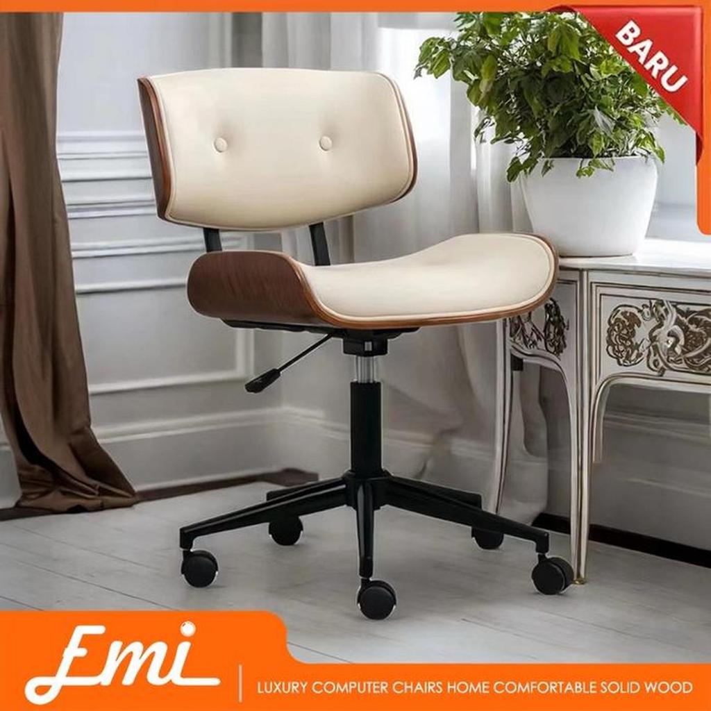 Herman Miller Kursi Kerja Mewah Kayu Comfort Adjustable Height dengan Kursi Kulit sintetis dan Roda 