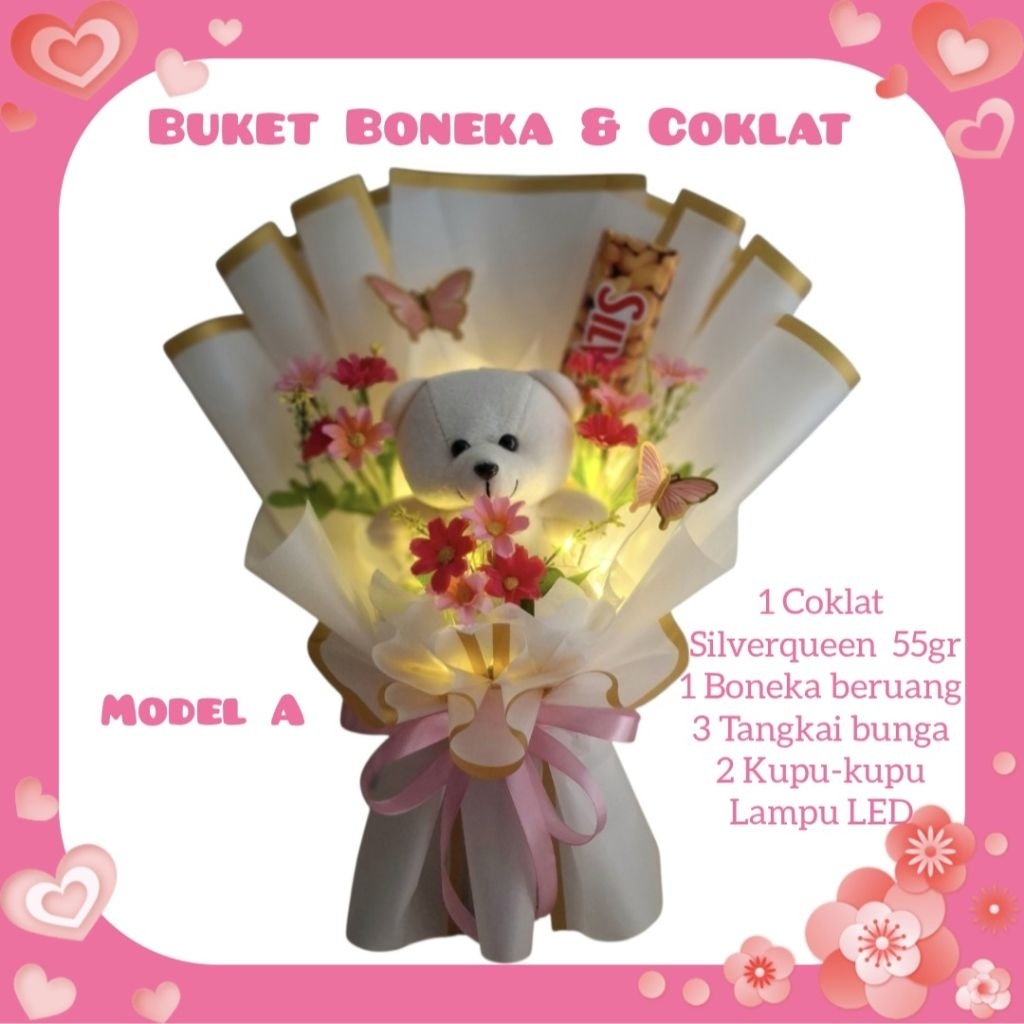Buket Boneka dan Coklat / Buket Boneka Wisuda dan Coklat / Buket Boneka Valentine