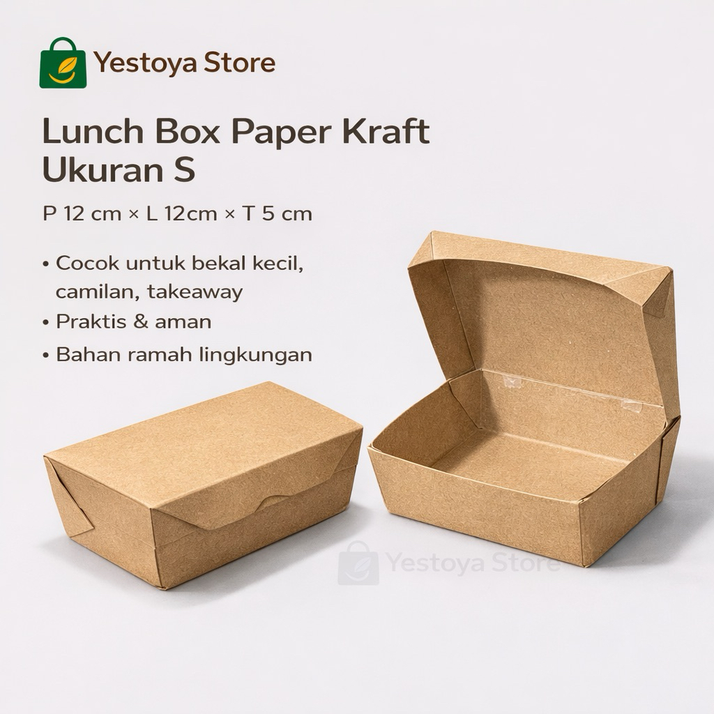 Kotak Makan Kertas Kraft Ramah Lingkungan, Anti Minyak, Praktis, Model Lipat
