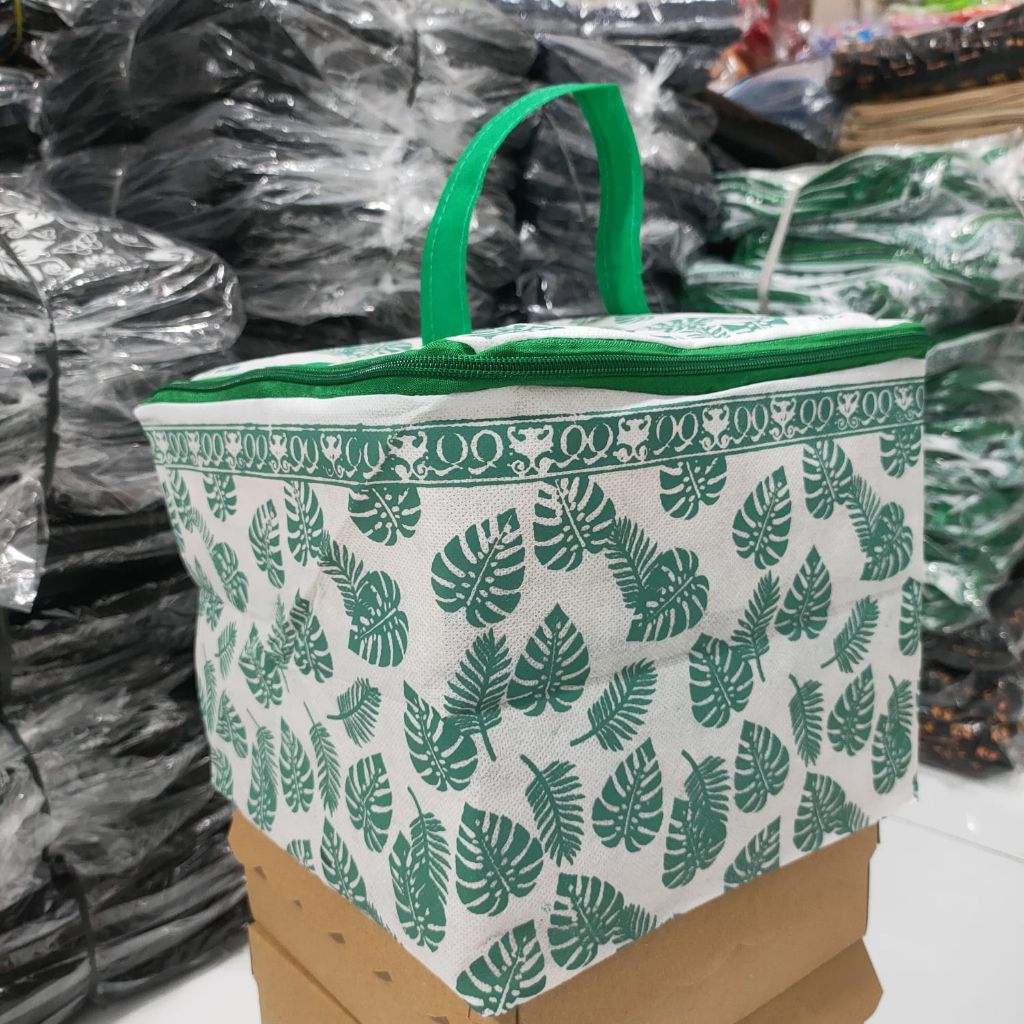 (60pcs) Tas hajatan Kubus Resleting Daun hijau UK.22x22x20cm