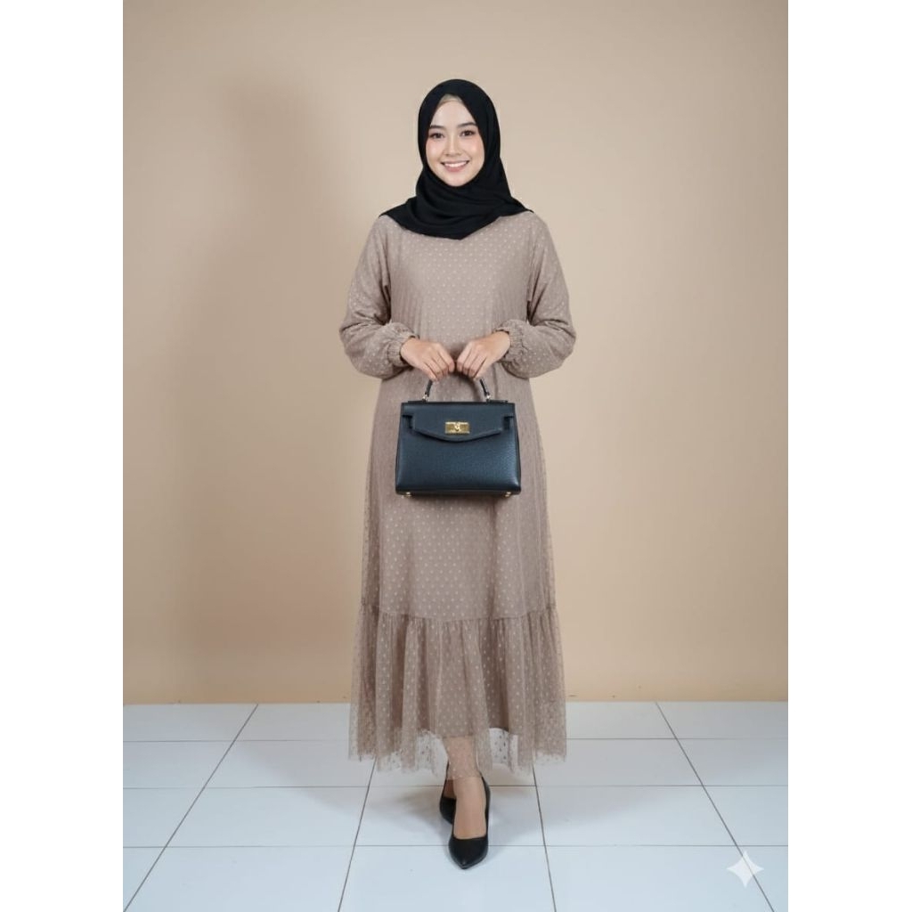 Gamis Midi Dress Brokat Mewah Elegan Premium Model Terbaru Terkini
